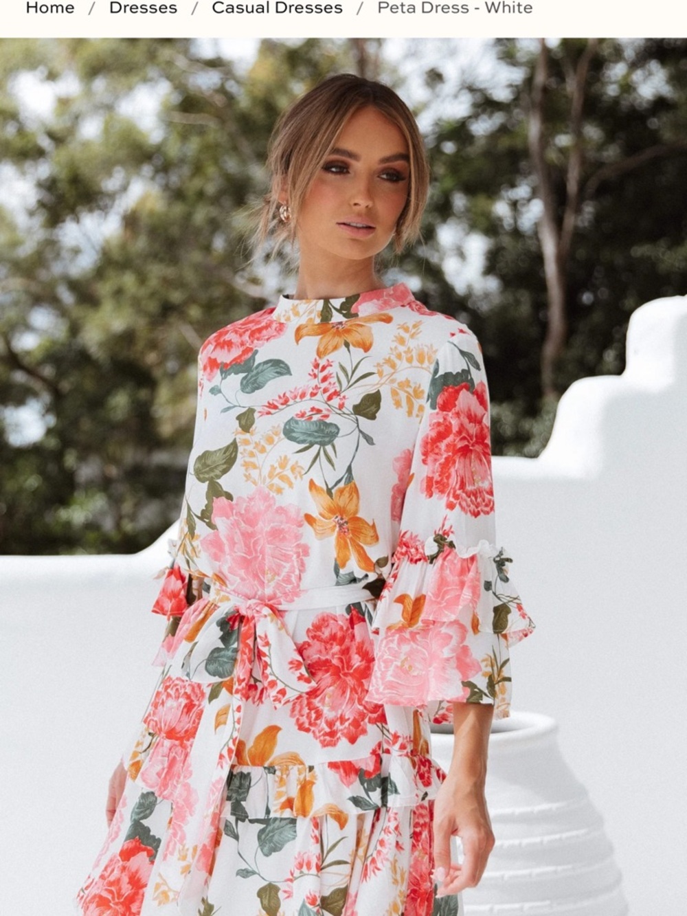 Petal & Pup White Floral Ruffle Tier Dress with Belt